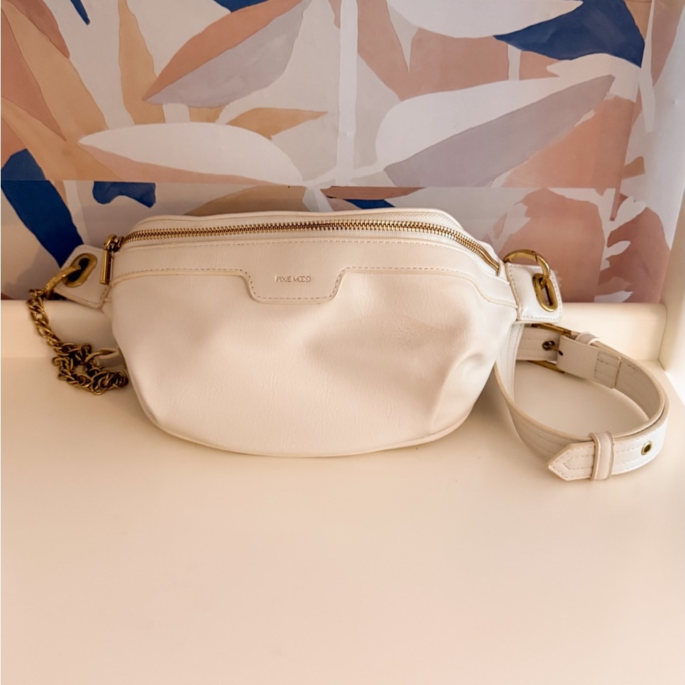 Pixie Mood Cream Crossbody Bag with Gold Chain